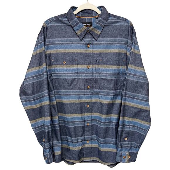 Orvis Active Fit Shirt Men’s L Blue Stripe Long Sleeve Button Down Performance - Picture 1 of 11